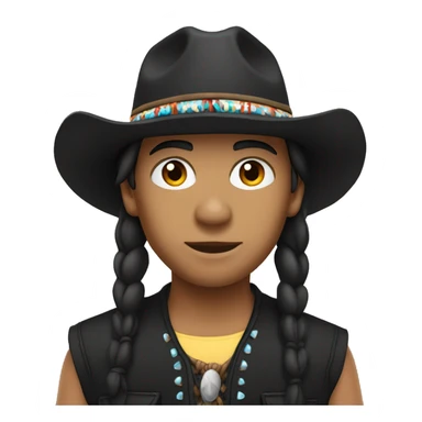 native american with a black bucket hat and a black vest and western shirt sticker