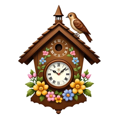 realistic detailed vintage cuckoo clock with flowers sticker