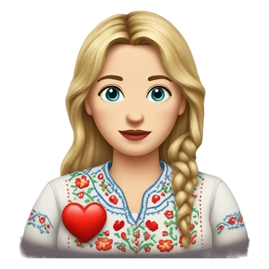 A Ukrainian woman in an embroidered shirt holds a heart in her hands sticker