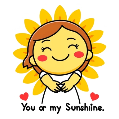A smiling sun hugging a little girl with hearts around them and the words ‘You are my sunshine’ in soft pastel colors. sticker