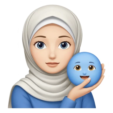 white pretty woman with white hijab holding a blue cushion foundation emoji sticker