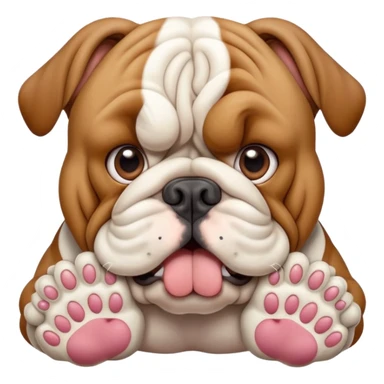 British bulldog dog with paws out in front of face in a surprised pose sticker