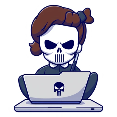 girl Punisher skull with bow typing on laptop sticker