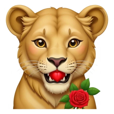 A wild lioness holds a rose in her mouth sticker