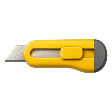Add realistic colors to the pencil cutter, keeping the handle yellow and the blade silver, with no background. The style should look realistic and natural. sticker