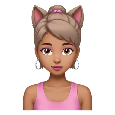 chica morena clara, corte de cabello wolf cut medio, con una blusa de tirantes simple, rosa y coquette sticker