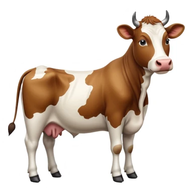 cinematic-[brown and white cow]-realistic-full-body-standing-emoji,-tail-flicking-lazily,-head-tilted-dramatically,-sleek-[brown and white]-coat,-simplified-yet-realistic-focused-features,-highly-detailed,-glowing-with-an-almost-sarcastic-glow sticker