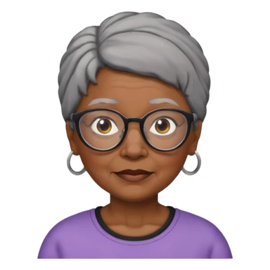 emoji of a black grandma women with black and gray hair in a low ponytail with glasses and brown eyebrows sticker