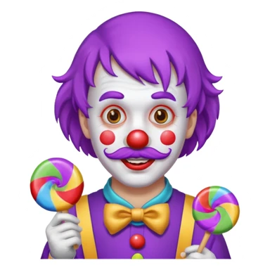Funny clown — purple wig, mustache, candy in hand sticker