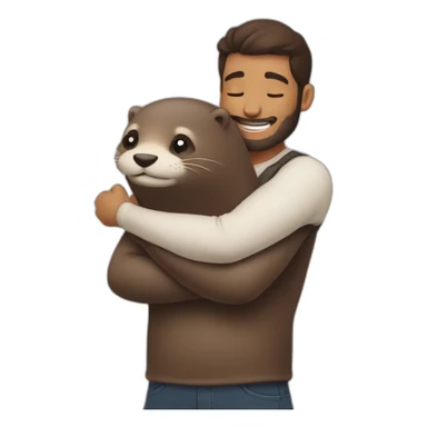 Men making a hug to a cute otter sticker
