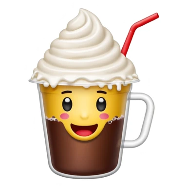 shaved ice emoji character in a transparent MEGA COFFEE cup, topped with red beans and a tiny milk drizzle, the cup has the word ‘MEGA’ written in bold yellow letters on the front, minimal and clean LINE emoji style, no facial features sticker