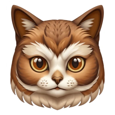 An cats head with a brown on top of the head of the cat the cats head infused with an white owls body with brown wings sticker