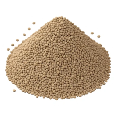 loose scatter or pile of small, rough beige-gray granules, matte and dusty, soft lighting, subtle shadows, emoji scale sticker