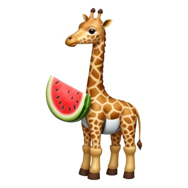 giraffe with watermelon-shaped body, brown boots, astronaut helmet sticker