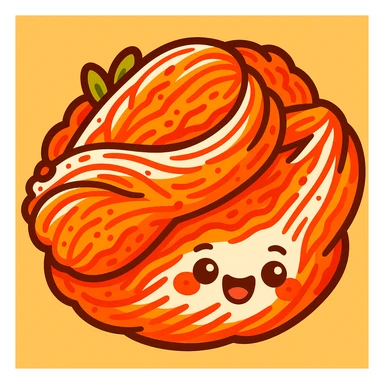Create an emoji-style illustration of baechu kimchi (napa cabbage kimchi) with a cute and vibrant look, inspired by the reference photo. The style should reflect the colorful and playful essence of emoji art. sticker