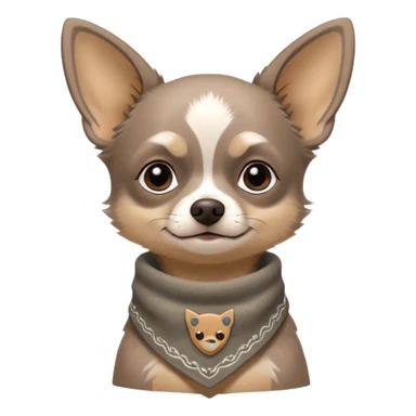 Make a Gray Chihuahua wearing a earthy tone bandana around the neck with the logo TCO on the bandana sticker