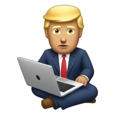 trump sitting with a laptop sticker