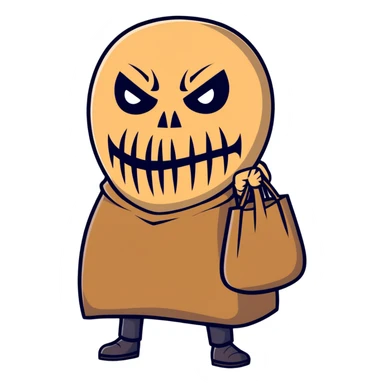 menacing horror character with burlap sack mask and sinister expression sticker