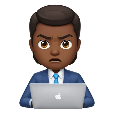 memoji of a realtor with a laptop in front, ,modern,dark hair, angry sticker
