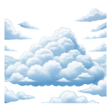 Cinematic Realistic Clouds Emoji, Fluffy and soft, with gentle, swirling white clouds floating effortlessly in a deep blue sky. The clouds drift lazily across the horizon, casting shadows and playing with the light in a peaceful and dreamy way. Soft glowing outline, capturing the essence of calm, serenity, and endless sky in a dreamy cloudscape! sticker