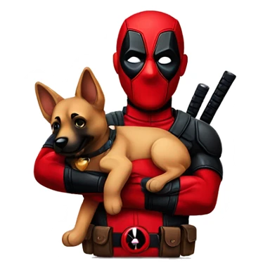 Deadpool holding a German shepherd puppy sticker