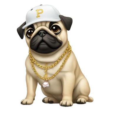 PUG WITH GOLD CHAINS AND BASEBALL CAP sticker