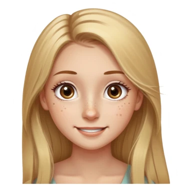 Girl with pretty long light hair and light brown eyes smiling with a few freckles and beauty mark by her check and by her eye on the other side and very long eyelashes and big wide ish eyes  sticker