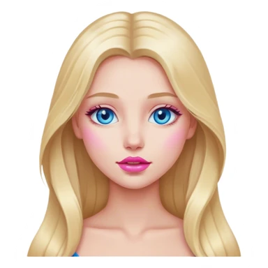 A beautiful blonde girl with long hair, blue eyes, pink lips is touched sticker