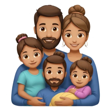 brown family of 5. mom has bun. dad has beard. teenage daughter. toddler son. and baby sticker