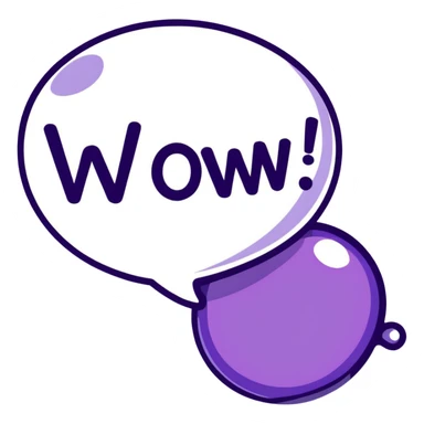 Purple bubble with white text saying "WOW!" sticker
