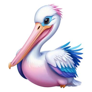 a happy pelican with pink and blue hues sticker