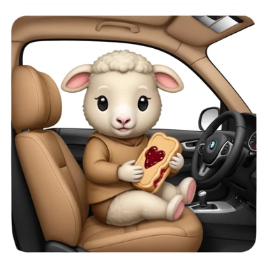 cute baby sheep eating peanut butter and jelly driving in a bmw x1, holding a peanut butter and jelly in hand sticker
