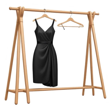 wooden clothes rack with a sleek black cocktail dress sticker