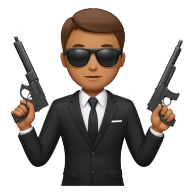 Apple emoji style, black-suited special agent wearing sunglasses, holding a gun sticker