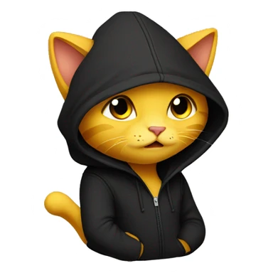 A yellow cat wearing a black hoodie sticker