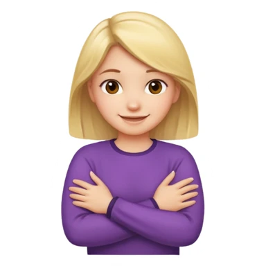 girl crossing arms and holding neck while smiling sticker