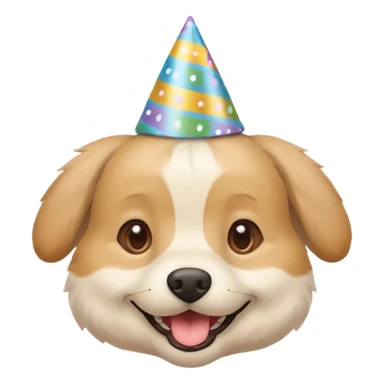beige dog with a birthday hat sticker