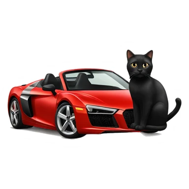 black cat with smal white spot on neck sitting on a red audi r8 sticker