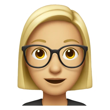 A marketing girl with glasses, just her head, bright, with a smile sticker