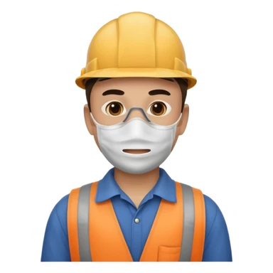 남자사람이 입에 마스크 쓰고있고, 작업복을 입고있는 이모지 sticker