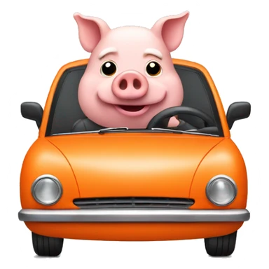 Pig driving orange car sticker