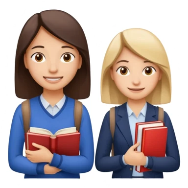 Create two emoji characters.

Left: a stressed student preparing for IELTS, holding books and coffee, tired face, exam stress.

Right: a happy confident student after IELTS, traveling abroad, airplane, university, freedom, smiling.

Style: Apple emoji, clean, simple, white background. sticker