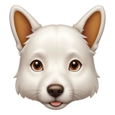a completely white dog with brown eyes, a long, medium-sized body, and ears with small brown specks on them. sticker