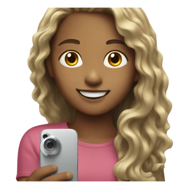 smiling girls with long hair filming with a phone sticker