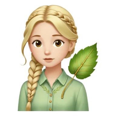  A girl with a long braid, a golden hairpin shaped like a leaf, and a light green blouse, breathing in the spring air. sticker