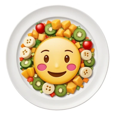 plate with small pieces of food and a smiling face, clear and cute sticker