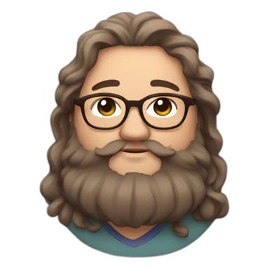 Chubby non binary round glasses attached long brown hair beard sleepy smiling stone sticker