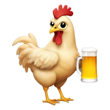 A chicken holding a beer sticker