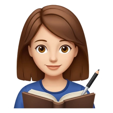happy woman with brown hair writing a book sticker