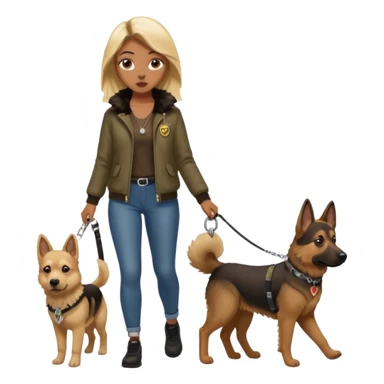 a girl with a brown dark long long hair, she's walking her dog is a german shepard. And girl's outfit is very aesthetic sticker